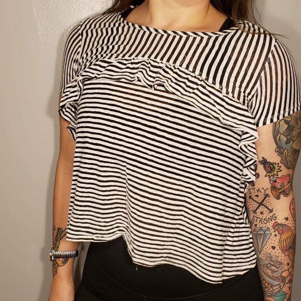 Black and white striped crop top